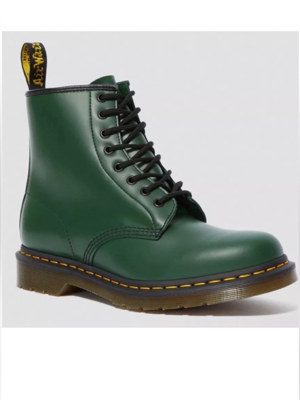 Dr. Martens Leather Lace-up Boot - Green with Yellow Stitching
